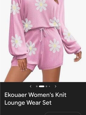 Pink and Purple Daisy Knit Lounge Set EKOUAER